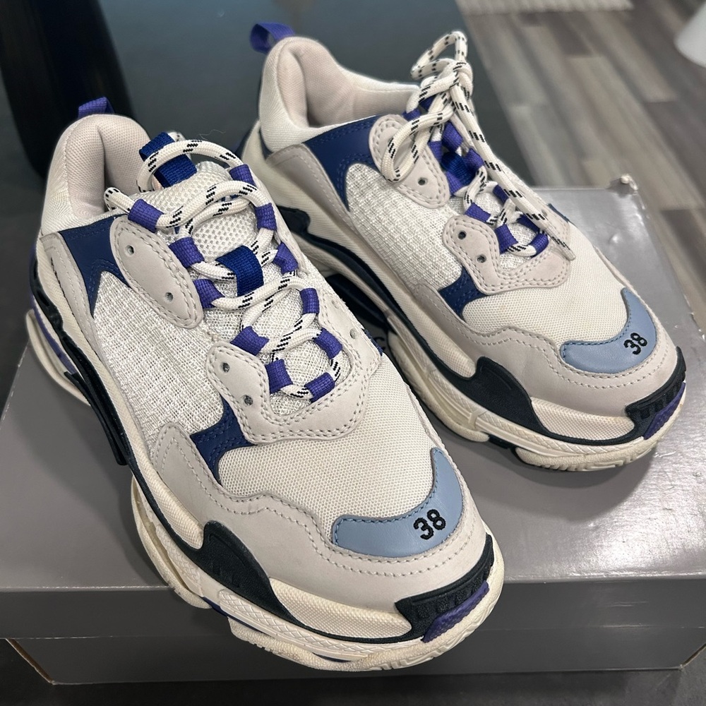 Balenciaga White and Blue Sneakers
